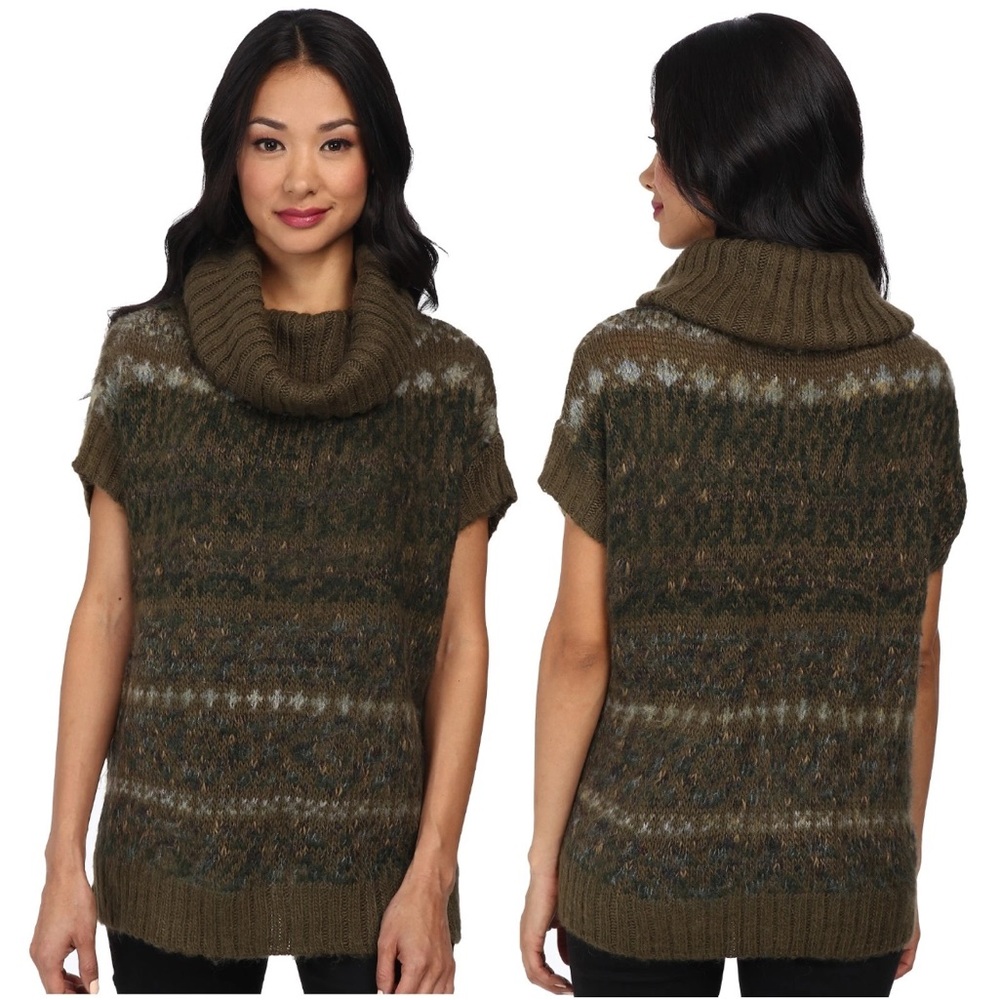 FREE PEOPLE Women's Snow Bunny Fair Isle Pullover Knit Vest Sweater Green Small